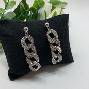 Simple crystal hip hop chain gold drop earrings, Silver